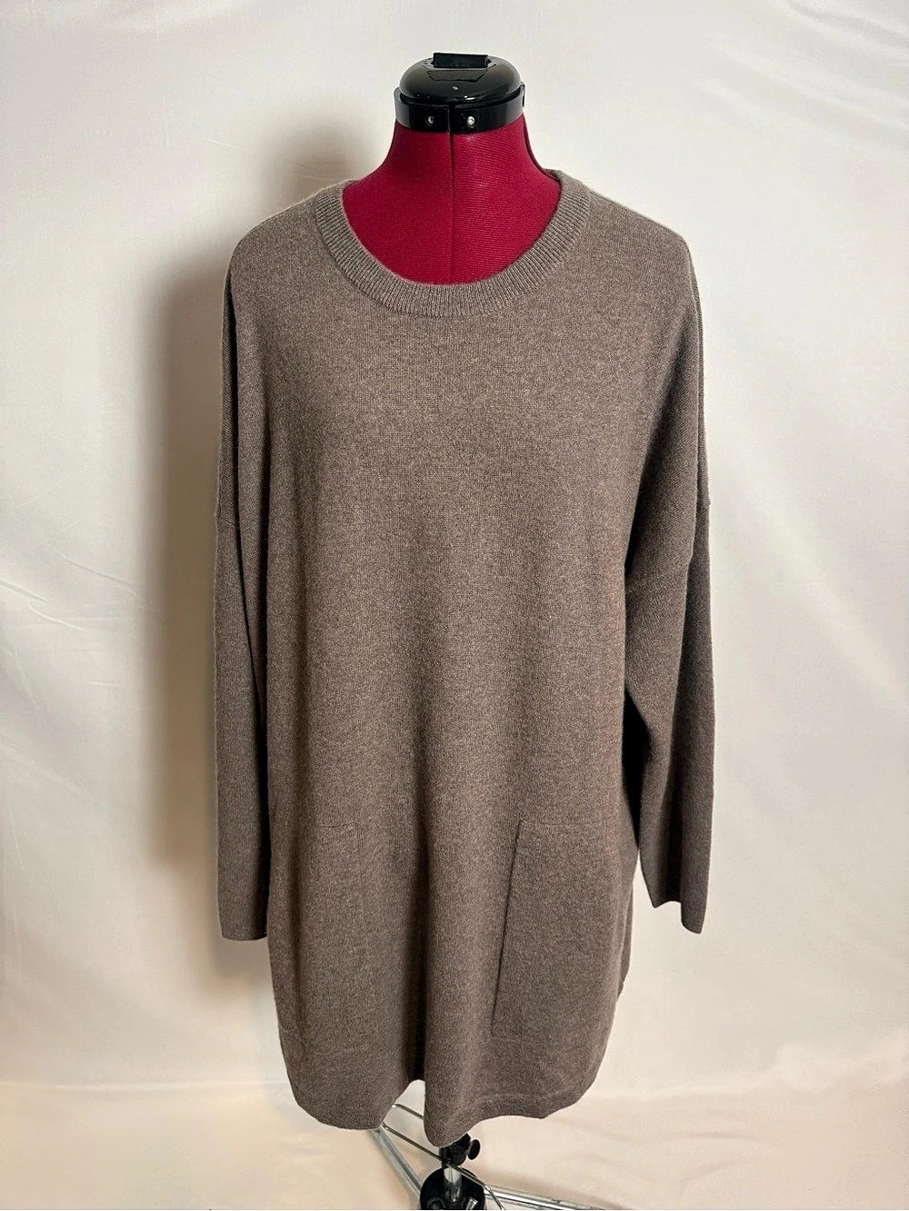 NWT J.Jill 100% Cashmere Crew Neck Sweater Women's Size 2X Mocha Heather Pockets - Picture 10 of 15
